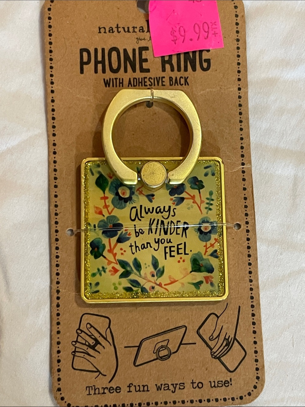 NATURAL LIFE Gold Floral Phone Ring Holder “Always be Kinder than you feel”